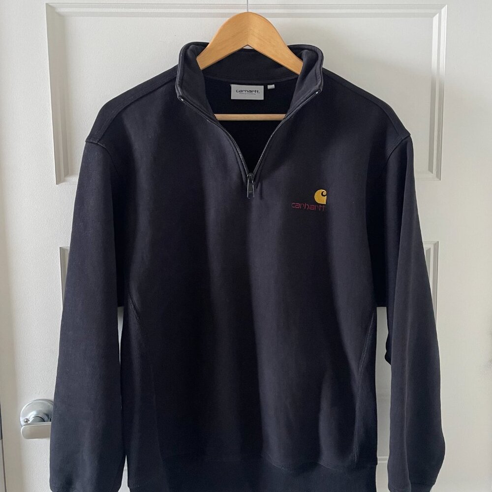 Carhartt WIP Mens Half Zip American Script Sweat Top Black - Excellent Condition - Picture 3 of 5